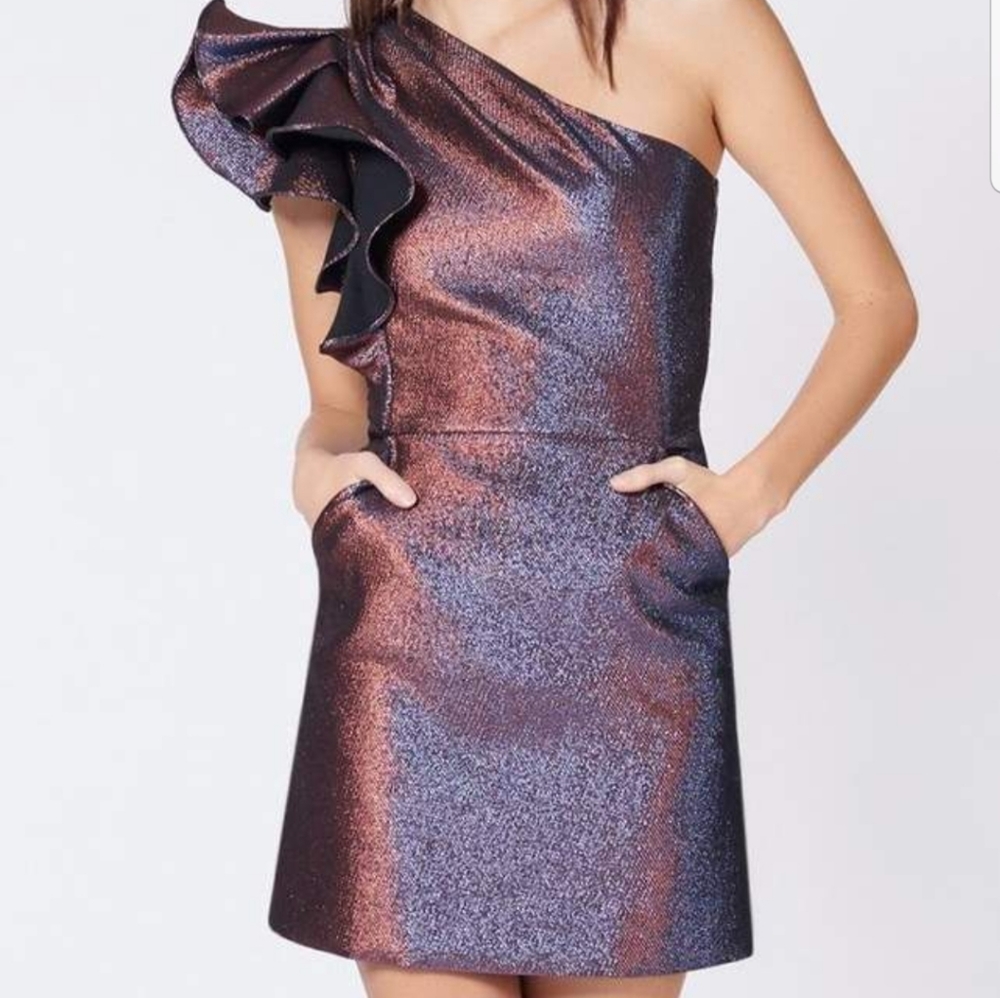 Veronica Beard Ensley Mini Dress Ruffle Shoulder